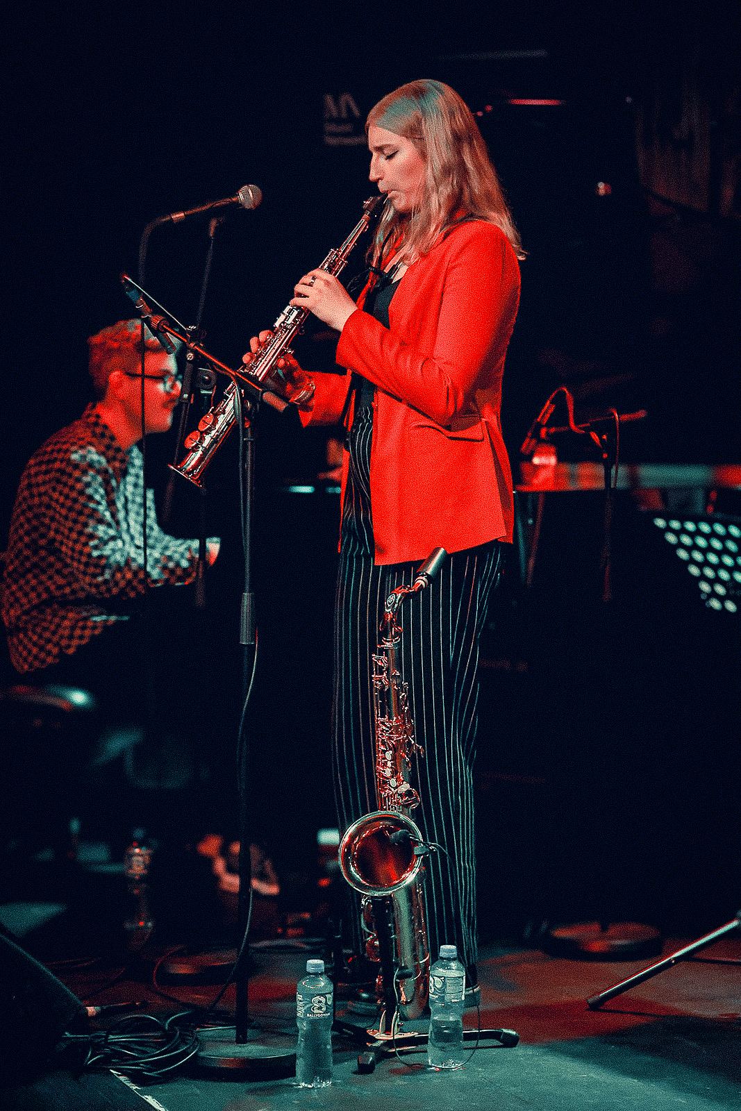 Emma Rawicz on soprano saxophone with the band