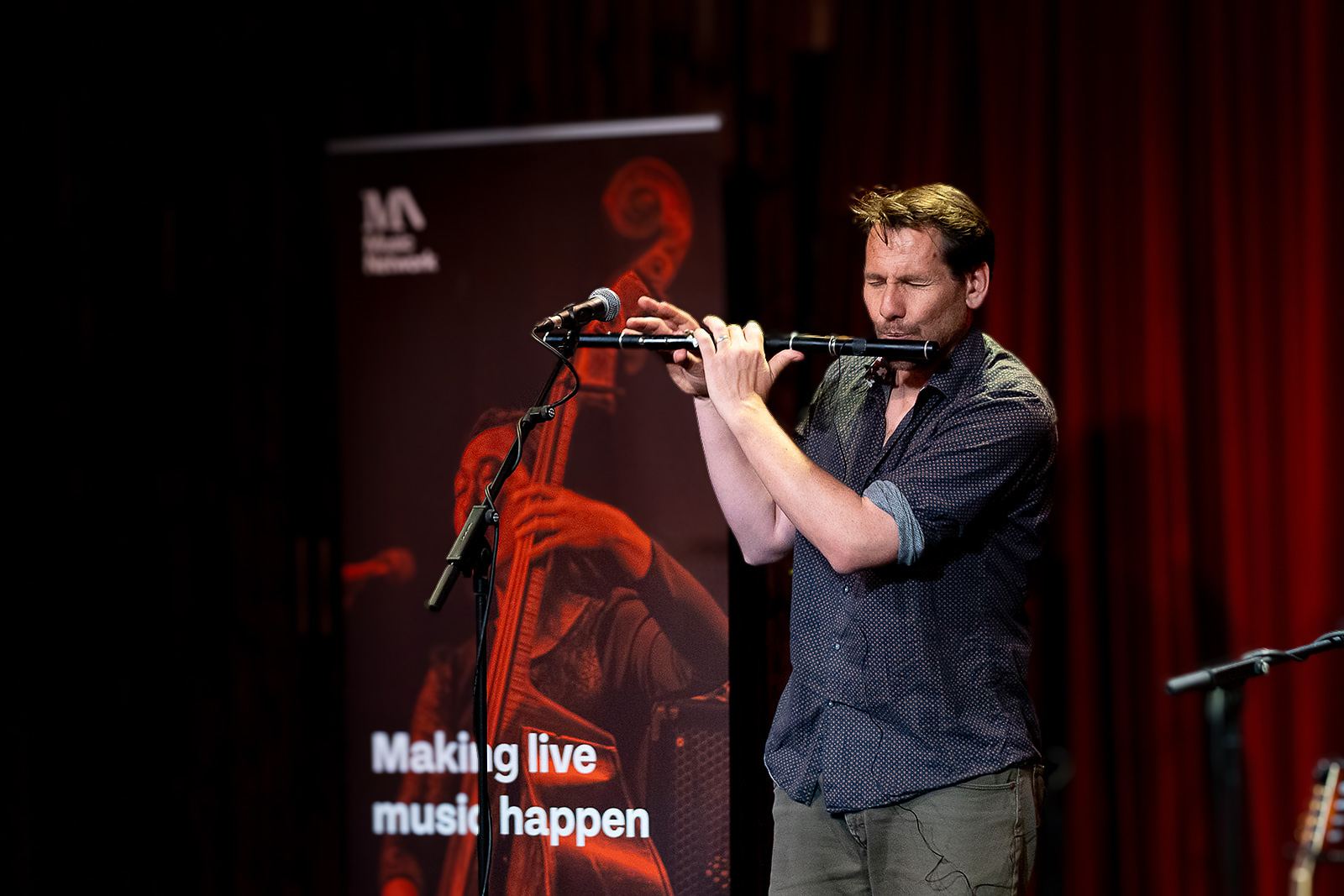Playing wooden flute
