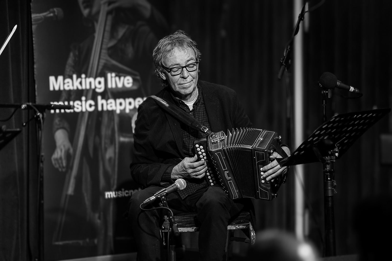 Black and white: Dermot Byrne at the accordion