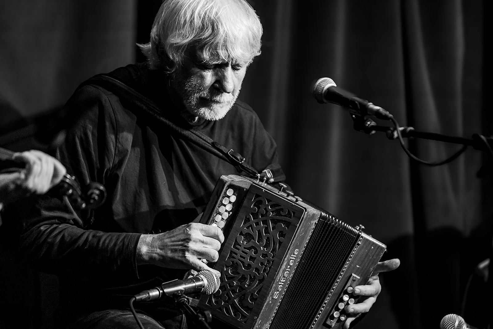 Black and white: Máirtín O'Connor close at the button accordion
