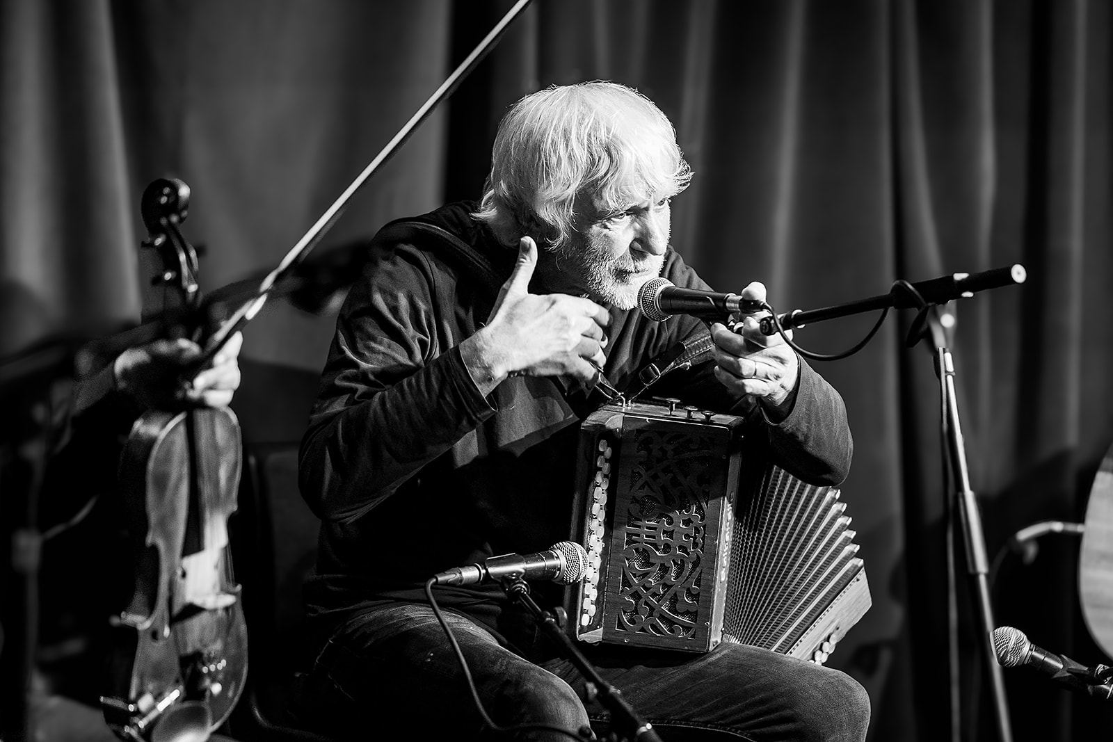 Black and white: accordion with fiddle